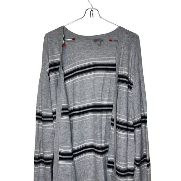 Talbots Women's Sweater Striped Elbow Patches Open Front Duster Cardigan Grey 2X - Picture 4 of 10
